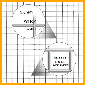 Wire Mesh 13x13mm Holes 16G (1/2"x 1/2" inch) 36"High (3FT) 15 Meters Galvanised