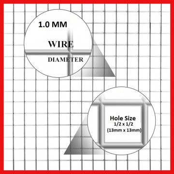 Wire Mesh 13x13mm Holes 19G (1/2"x 1/2" inch) 36"High (3FT) 30 Meters Galvanised